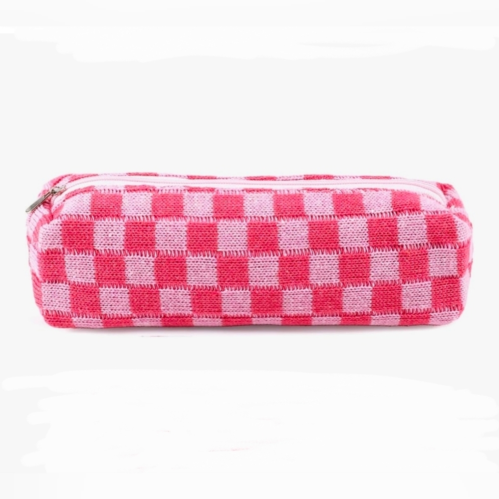 Pink and White Checkered Makeup / Pencil Case BNIB
